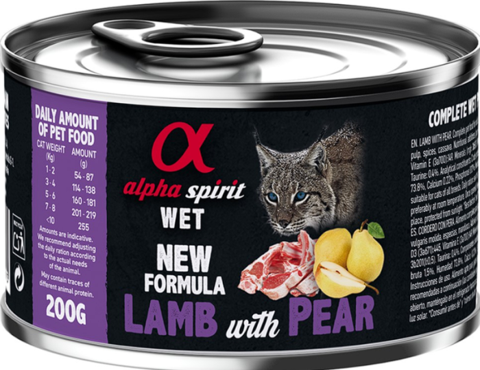 Вологий корм Alpha Spirit Lamb with Pear Complete для дорослих котів, з ягням та грушею, 200 г AS Lamb with pearКонсерва дкотів АС Ламб виз Пеар Едалт Кет 200г 9015