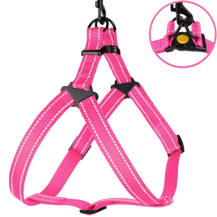 Шлея ACTIVE нейлонова зі світловідбиванням рожева 25мм Обхват Груди 58-71см