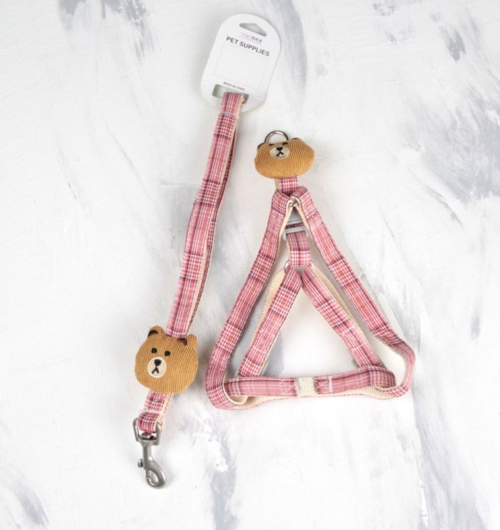 Комплект Собачки, шлея з повідцем для цуценят і дрібних собак червоно-рожева Обєм грудей 29-43 см