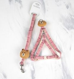 Комплект Собачки, шлея з повідцем для цуценят і дрібних собак червоно-рожева Обєм грудей 29-43 см