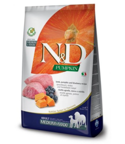 Сухий корм Farmina ND Grain Free Pumpkin Dog Lamb  Blueberry Adult Medium  Maxi для дорослих собак середніх та великих порід, з ягням та чорницею, 2,5 кг   Фарміна дог сух ND GrainFree Pumpkin Dog LambBlueberry Adult Medium  Maxi 2,5кг 33284