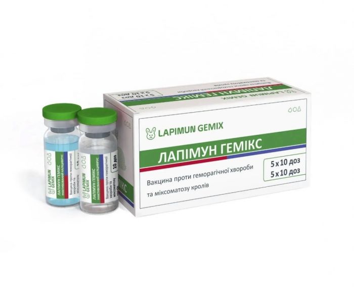 Вакцина Лапімун Гемікс проти ГХК і міксоматозу для кролів, 10 доз, термін до 1125