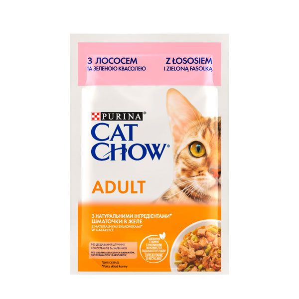 Cat Chow Adult консерва для котів із лососем і зеленою квасолею, 85 г 1 шт