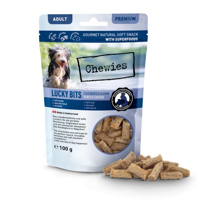 Натуральні ласощі з мʼяса Курки та Окуня Chewies Lucky Bits для дорослих собак 100 г