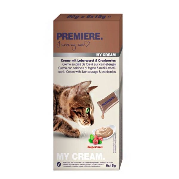 Вершкові ласощі Premier з печінкою та журавлиною, 6х15 г 