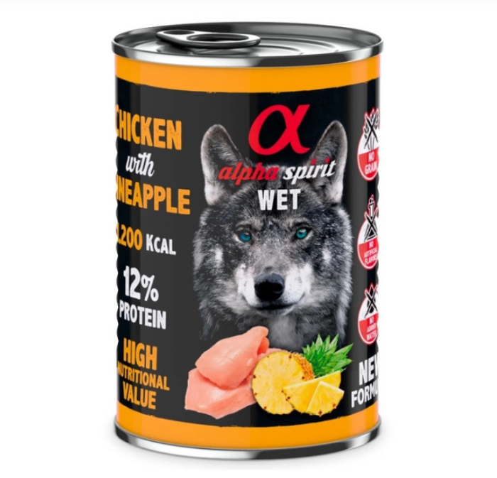 Консерва Alpha Spirit Dog Chicken with Paineapple з куркою та ананасами, для дорослих собак, 400г. 