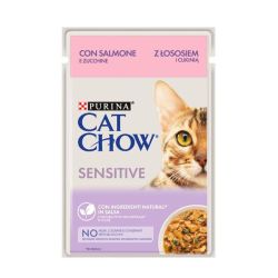 Cat Chow Sensetive вологий корм для котів із чутливою травною системою з лососем і цукіні, 85 г Акція
