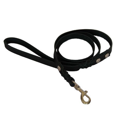 Повідець з ремінної шкіри з запльотом не строчений чорний 10 мм