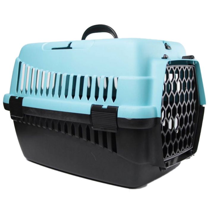 Переноска для тварин бірюзово-чорна пластик 49х32х35 см до 5 кг