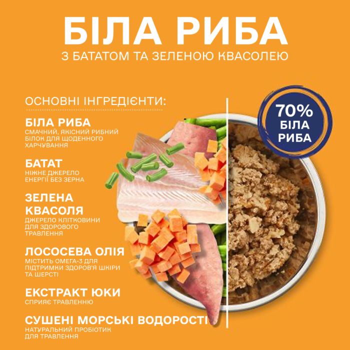 Набір натуральних беззернових вологих раціонів для собак Fish4Dogs Finest Variety Pack Лосось з морквою та картоплею/Біла риба з бататом та зеленою квасолею, 6 шт/395 г