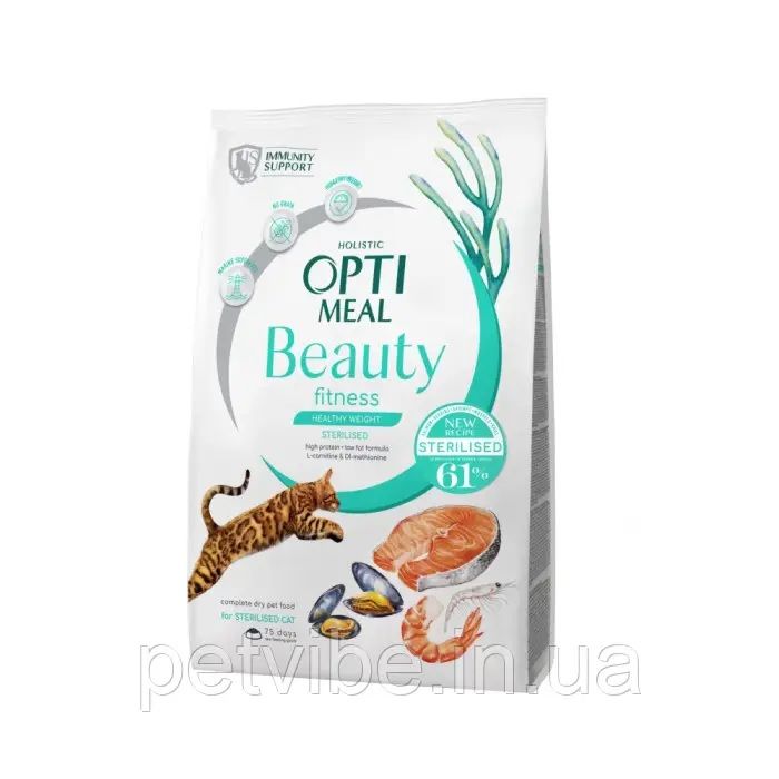 Сухий корм Optimeal Beauty Fitness Sterilised для стерилізованих кішок із морепродуктами 1,5 кг. 
