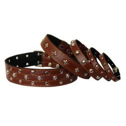 Нашийник для собак Шкіряний з прикрасами, коричневий 48-65 см