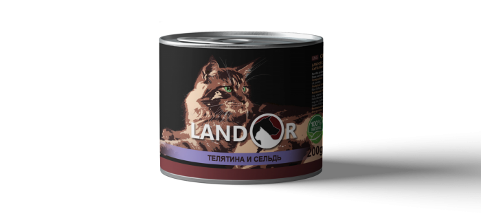 Landor консерва для літніх кішок телятина з оселедцем 200 г 539046 