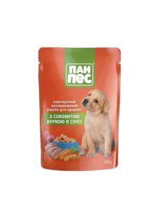 Вологий корм Пан-пес, для цуценят, курка в соусі, 100 г