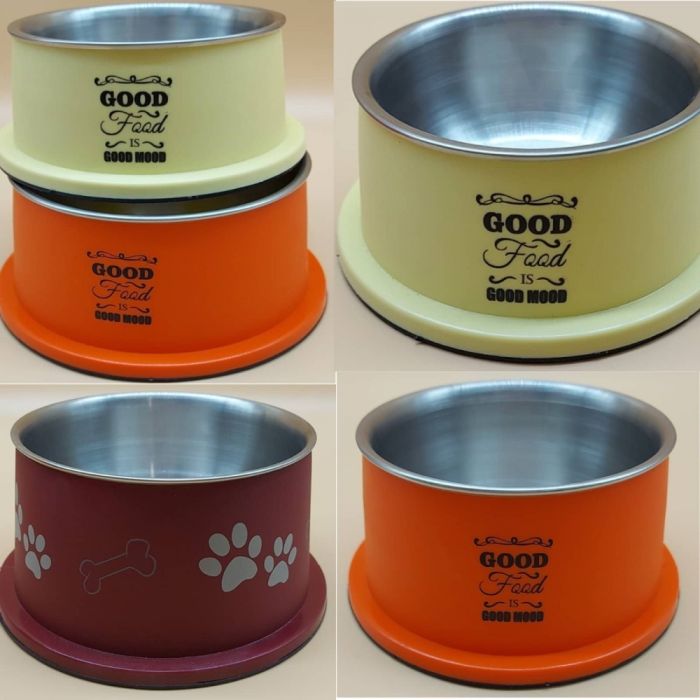 Миска метал в пластиковій підставці для собак d 13см 500 мл