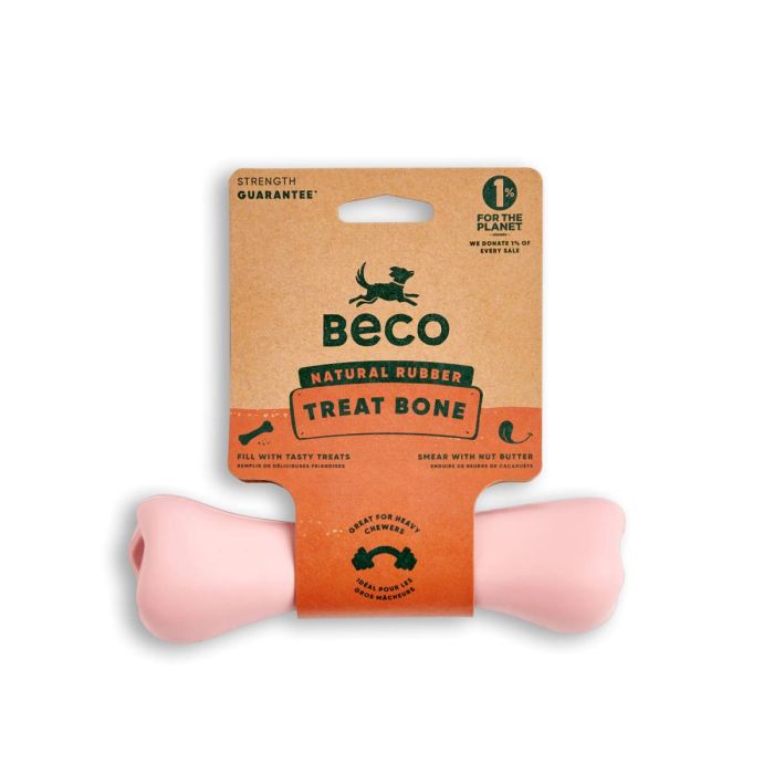 Жувальна іграшка з отвором для ласощів для собак Beco Pets Treat Bone Рожевий