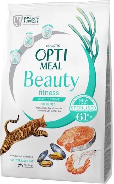 Акція-30 Optimeal Beauty Fitness із морепродуктами для стерилізованих кішок 1.5 кг 