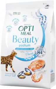 Optimal Beauty Podium блискуча шерсть і догляд за зубами для кішок 4,0 кг + 4,0 кг Акція Optimeal Beauty Podium Блестящая шерсть и уход за зубами для кошек 4,0кг+4,0кг Акция