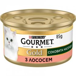 Gourmet Gold Соковита насолода Вологий корм для котів із лососем 85г 