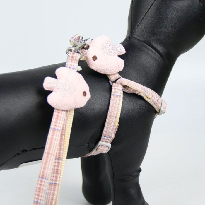 Шлея з повідцем рибка 1,0 х120 см клітинка Меланж