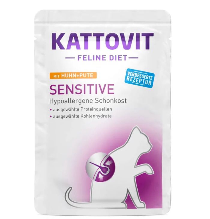 Kattovit Diet Sensitive шматочки в соусі Індичка з куркою 85 г. 