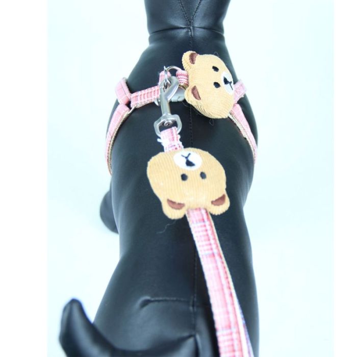 Комплект Собачки, шлея з повідцем для цуценят і дрібних собак червоно-рожева Обєм грудей 29-43 см