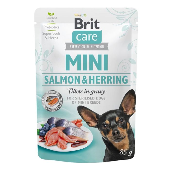 Brit Care Mini Dog pouch Вологий корм для собак з філе лосося та оселедця в соусі 85 г. 