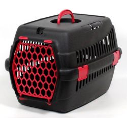 Переноска для тварин чорна пластик червоні двері 49х35х32 см до 5 кг