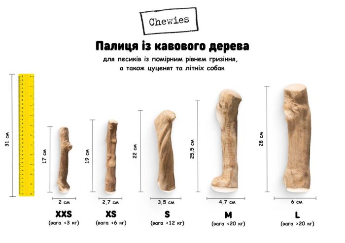 Паличка-погризуха кавового дерева для собак Chewies XS, помірне гризіння