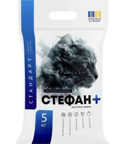 Наповнювач бентонітовий Стефан+, для котів, 4,5 кг синій, стандарт, 1,5-2,5 мм