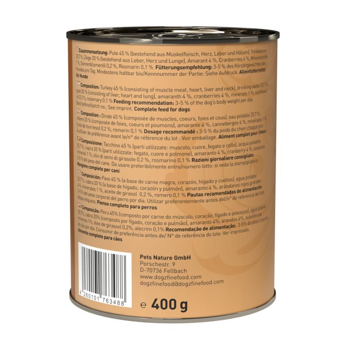 Вологий корм для собак Dogz Finefood No.08 індичка та коза 400 г