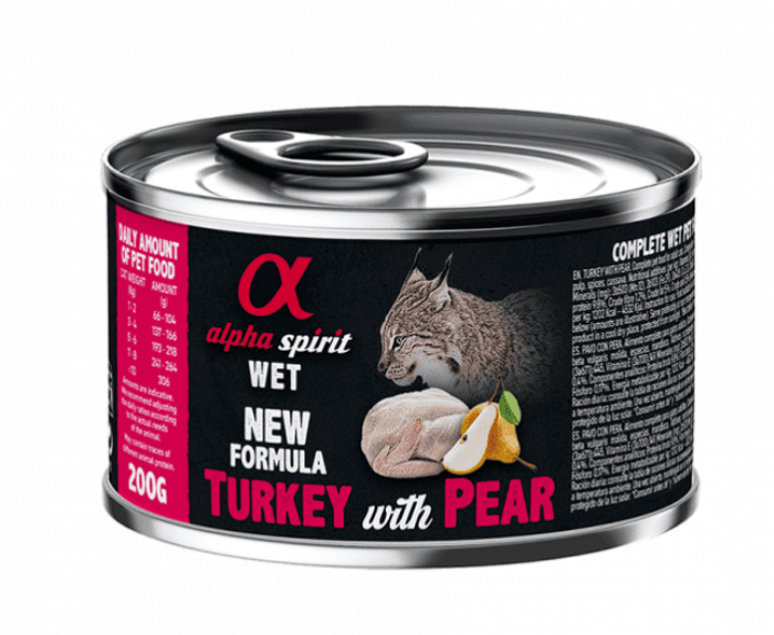 Вологий корм Alpha Spirit Turkey with Pear Complete для дорослих котів, з індичкою та грушею, 200 г AS Turkey with pearКонсерва дкотів АС Торкі виз Пеар Едалт Кет 200г 9206