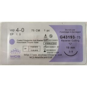 ПГЛА-шовна нитка з ріжучою голкою 38 кола, 75см USP 1 (EP 4) 36мм