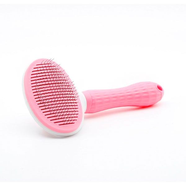 Пуходерка з кнопкою овал Сlean рожева, 12 см 