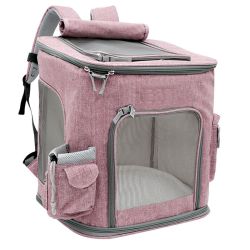 Рюкзак-переноска квадратний з сіткою для перенесення тварин, текстиль, 40Х37Х20СМ рожевий 