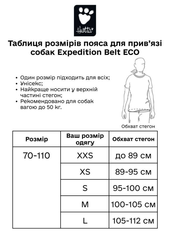 Пояс для прив'язі собак Hurtta Expedition Belt ECO Сірий 70-110