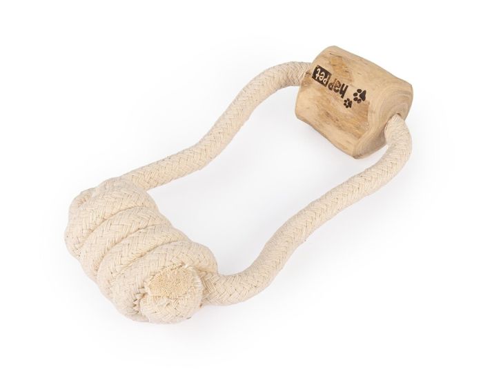 Іграшка Жувальна з кавового дерева з бавовняним канатом 23x9 см