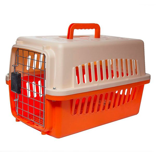 Переноска IATA з металевими дверима помаранчево-бежева до 20 кг (55x36x35 см)