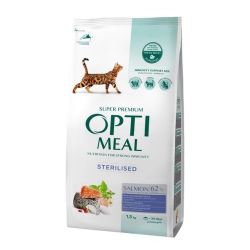 Акція Optimeal Adult Cat Sterilised Salmon Сухий корм для стерилізованих кішок та кастрованих котів із лососем 1,5 кг 