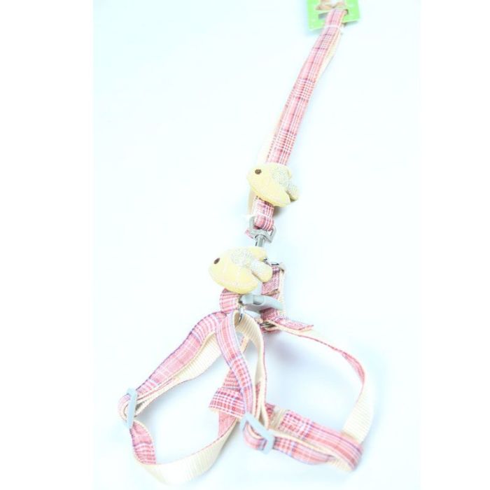 Шлея з повідцем рибка 1,5 х120 см клітинка Бежевий