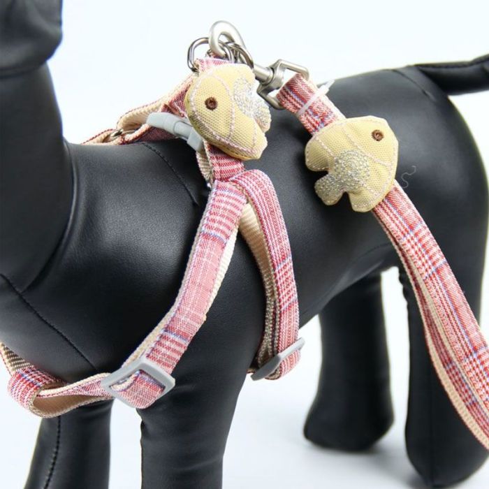 Шлея з повідцем рибка 1,5 х120 см клітинка Трояндовий