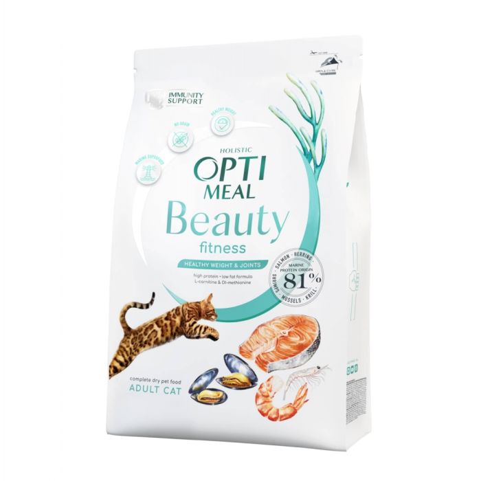 Optimeal Beauty Fitness Здоровий вага сухий корм для дорослих кішок на основі морепродуктів 10 кг
