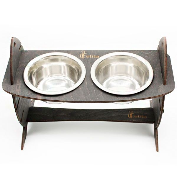 Кормушка для котів Cat Joy Скелет риби з регулюванням висоти Венге на 2 миски 