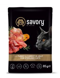 Savory Вологий корм для стерилізованих кішок, індичка з морквою в желе 85 г 