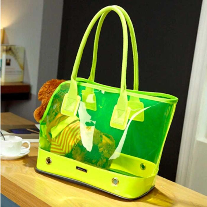 Сумка для тварин прозора жовта-неон l 43х23х32 см 