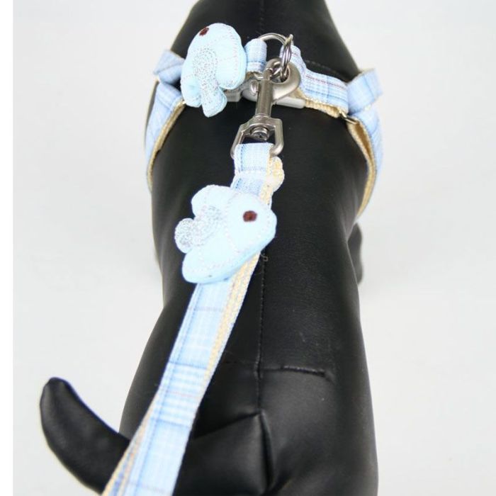 Шлея з повідцем рибка 1,5 х120 см клітинка Бежевий