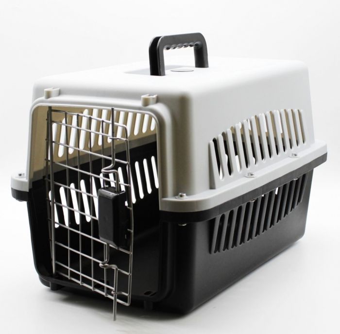 Переноска IATA з металевими дверима сіро-чорна до 20 кг (55x36x35 см)