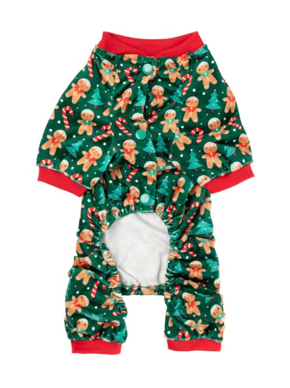 Піжама для собак FuzzYard Jolly Gingerbread & Canes Зелений 2