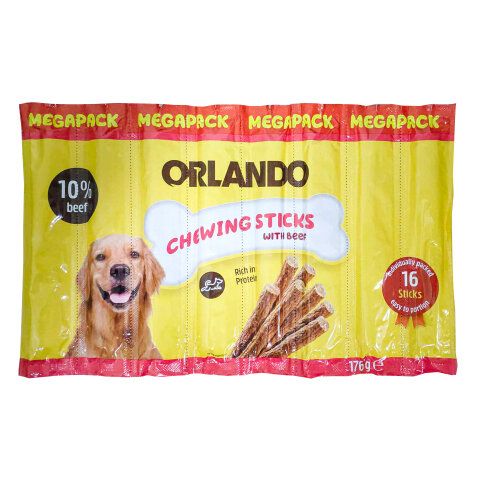 Ласощі для собак, палички ORLANDO DOG MEGAPACK, 16 шт по 11 г яловичина (червоні)