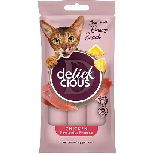 Ласощі Delickcious для котів крем курка з ананасом 4 шт. х 15 гр. 